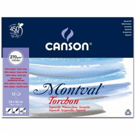 Альбом для акварели Canson Montval Снежное зерно 24x32 см., 12 л., 270г/м2, склейка по короткой стороне