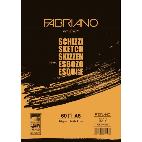 Альбом для рисования Fabriano Schizzi, 14,8x21 см., 60 л., 90 г/м2, склейка по короткой стороне