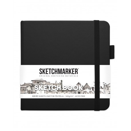 Блокнот для зарисовок Sketchmarker, 12х12 см., 140 г/м2, 80 л., твердая черная обложка