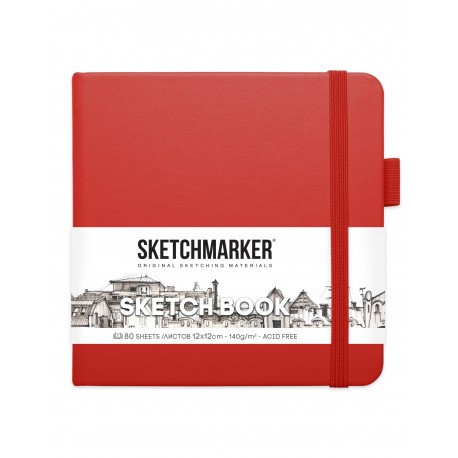 Блокнот для зарисовок Sketchmarker, 12х12 см., 140 г/м2, 80 л., твердая красная обложка