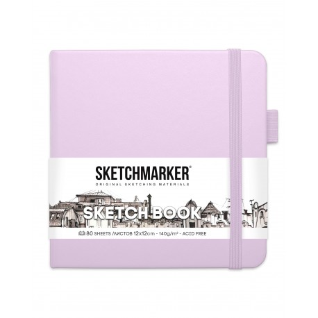 Блокнот для зарисовок Sketchmarker, 12х12 см., 140 г/м2, 80 л., твердая обложка цвета фиолетовый пастельный